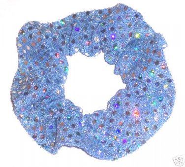 Baby Blue Sequin Dots Fabric Hair Scrunchis Scrunchies by Sherry