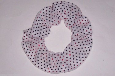 White with Red Sequin Dots Fabric Hair Scrunchis Scrunchies by Sherry