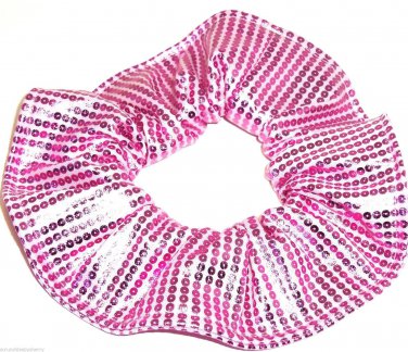 Pink Foil Sequins Knit Hair Scrunchie Scrunchies by Sherry Fabric Ties Ponytail New