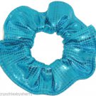 Turquoise Teal Blue Foil Sequins Knit Hair Scrunchie Scrunchies by Sherry Fabric Ties Ponytail New