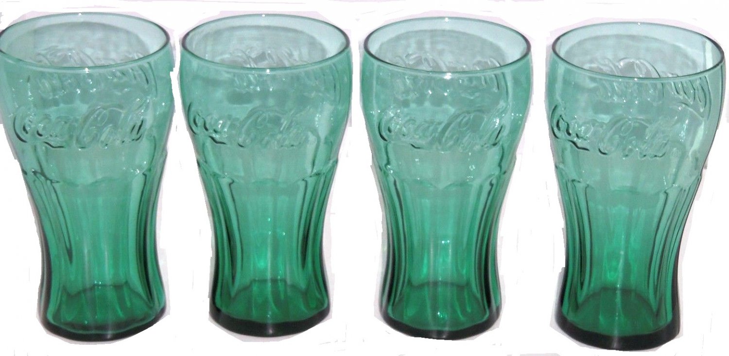 McDonalds Coke Coca Cola Glasses Juniper Green Drinking Glass 2011 Lot of 4