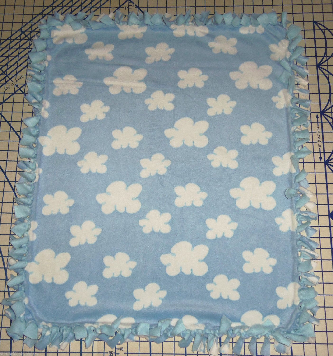 Clouds Blue Blanket Tie Dyed Hand Tied Fleece Baby Pet Lap