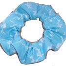 White Flowers Floral Blue Fabric Hair Ties Scrunchie Scrunchies by Sherry