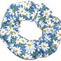 White Daisies Floral Blue Fabric Hair Ties Scrunchie Scrunchies by Sherry