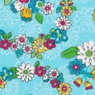 Aqua Floral Fabric Hair Scrunchie Scrunchies by Sherry