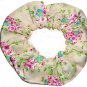 Pink Blue Floral Flowers Cream Fabric Hair Scrunchie Scrunchies by Sherry