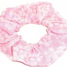 White Floral Pink Fabric Hair Ties Scrunchie Scrunchies by Sherry