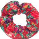 Turquoise Floral Red Fabric Hair Ties Scrunchie Scrunchies by Sherry