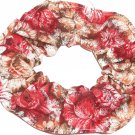 Brown Pink Floral Flowers Fabric Hair Scrunchie Scrunchies by Sherry