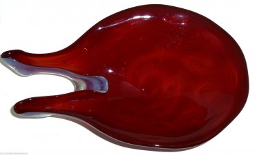 Ruby Red Candy Dish Ash Tray Coin Dot Amberina  Murano Style Art Glass