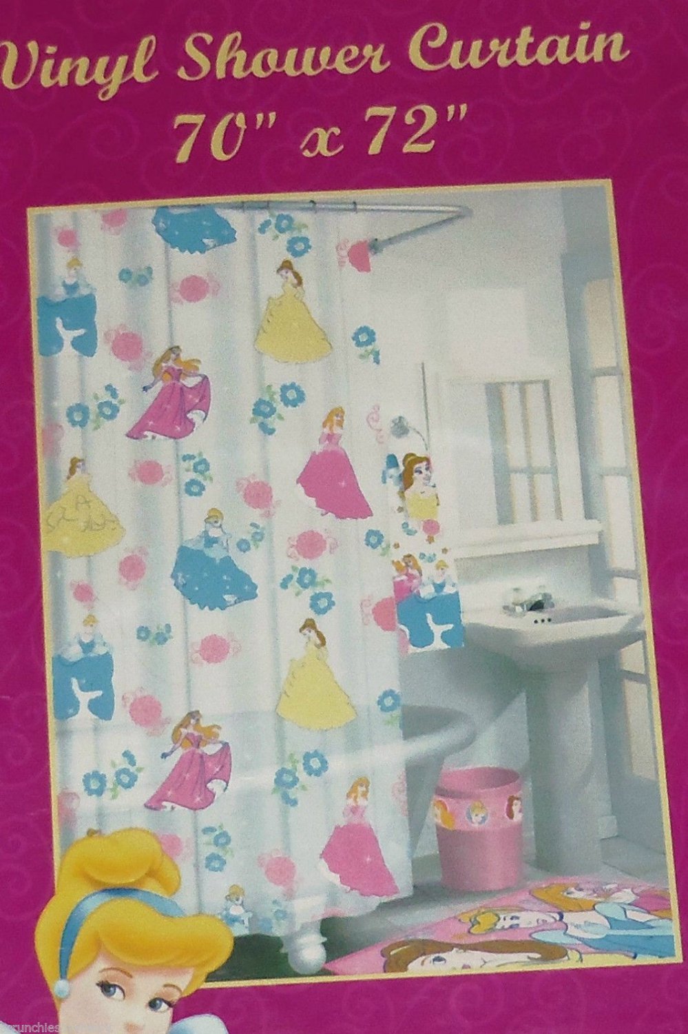 Disney Princess Cinderella Belle Aurora Shower Curtain Vinyl Bathroom