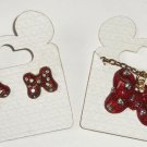 Disney Minnie Mouse Red Bow Necklace Earrings Pierced Post Gold Theme Parks