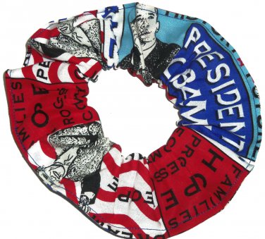 President Obama Patchwork Fabric Hair Scrunchie Tie Scrunchies by Sherry
