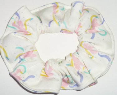 Pink Ducks White Knit Fabric Mini Hair Ties Scrunchie Scrunchies by Sherry Set of 2