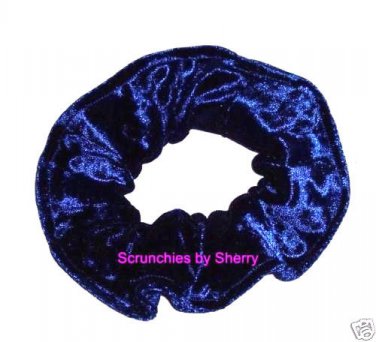 Midnight Blue Crushed Velvet Fabric Hair Scrunchie Ties Scrunchies by Sherry