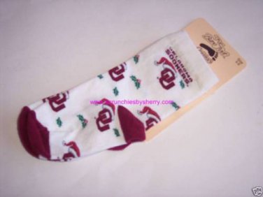 Oklahoma Sooner Christmas Print Socks Kids 4-6 NCAA College