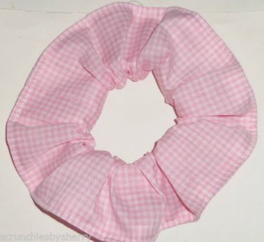 Pink White Tiny Gingham Fabric Hair Scrunchie Scrunchies