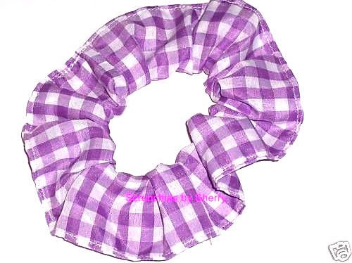 Purple White Medium Gingham Fabric Hair Scrunchie Scrunchies