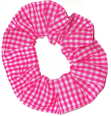 Pink White Small Gingham Fabric Hair Scrunchie Scrunchies