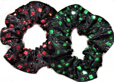 Glitter Metallic Sequins Square Hair Scrunchie Scrunchies by Sherry Red Green Set of 2