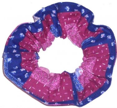 Blue Pink Purple Patchwork Fabric Hair Scrunchie Scrunchies by Sherry Ties Ponytail Holder