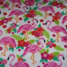 Flamingos and Flowers White Fleece Blanket Baby Pet Lap Hand Tied 30" x 24"