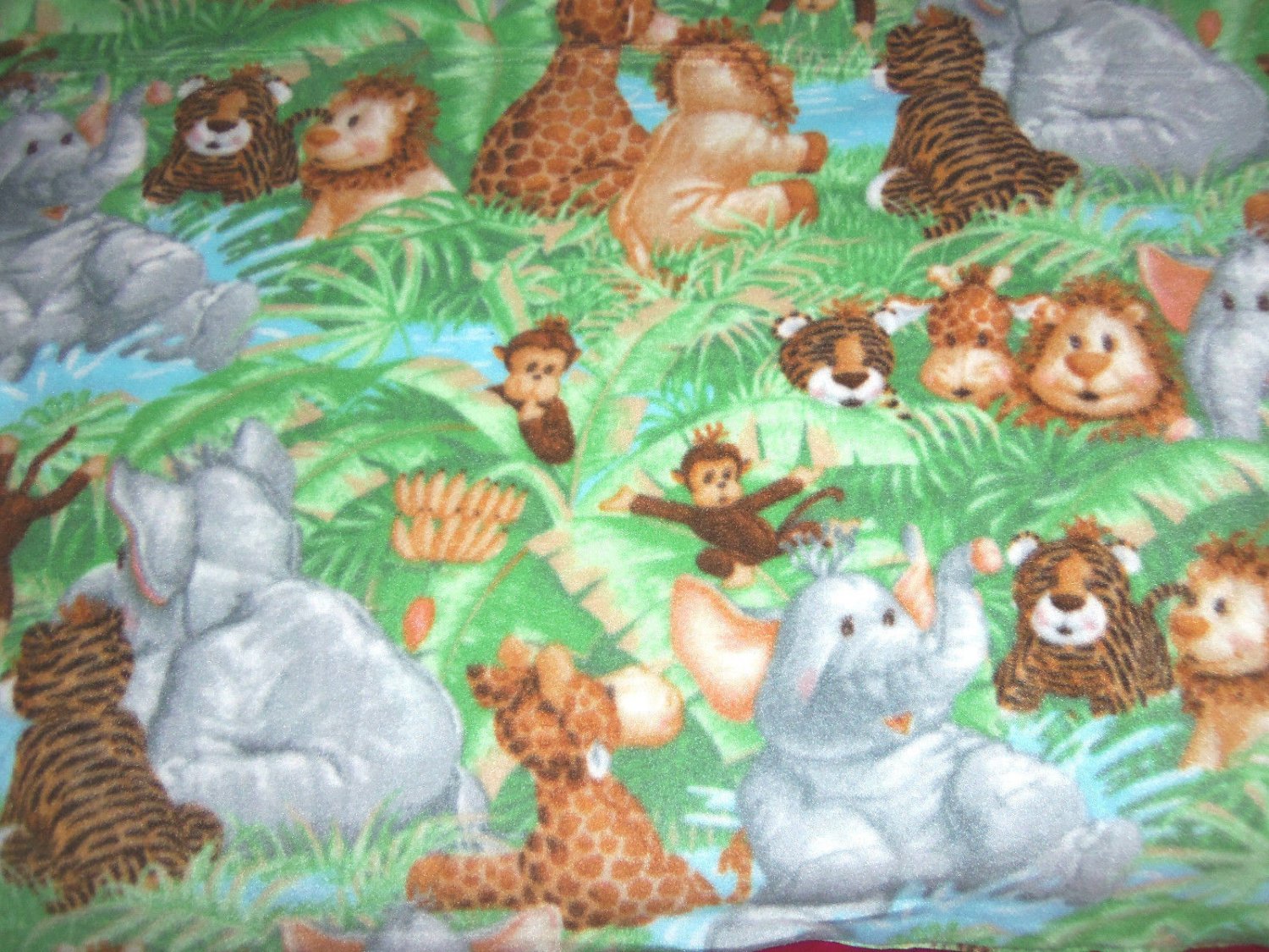 Jungle Animals Green Fleece Blanket Baby Pet Lap Hand Tied 30