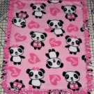 Panda Bears on Pink Fleece Blanket Baby Pet Lap Hand Tied 30" x 24"