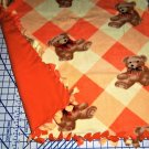 Teddy Bears Fleece Baby Pet Lap Blanket Orange Hand Tied 30" x 30"