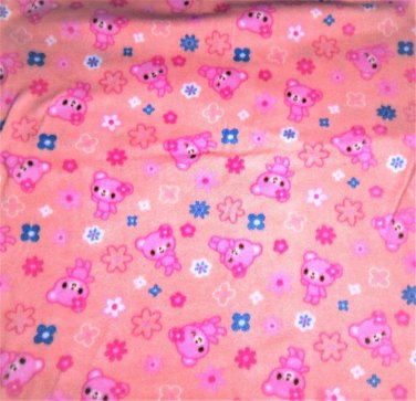 Teddy Bears Peach Pink Fleece Baby Pet Lap Blanket  Hand Tied 30" x 24"