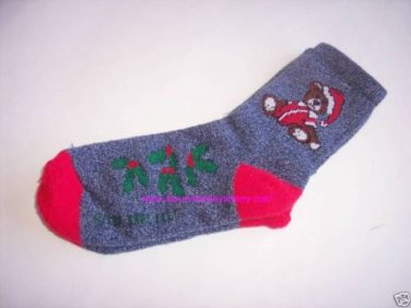 Christmas Teddy Bear Demin Look Socks 9-11