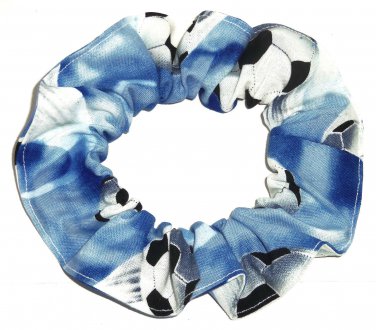 Soccer Balls in the Clouds Fabric hair Scrunchie Scrunchies by Sherry