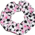 Soccer Balls Hearts Pink Fabric hair Scrunchie Scrunchies by Sherry