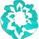 Aqua Chervon Wide Print Hair Scrunchie Ponytail Holder Scrunchies by Sherry