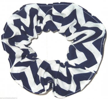 Navy Chervon Print Hair Scrunchie Ponytail Holder Scrunchies by Sherry