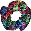 Rainbow Fireworks Black Fabric Hair Scrunchie Scrunchies by Sherry