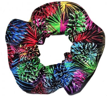 Rainbow Fireworks Black Fabric Hair Scrunchie Scrunchies by Sherry
