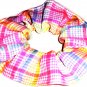 Blue Yellow Pink Plaid Fabric Hair Scrunchie Scrunchies by Sherry