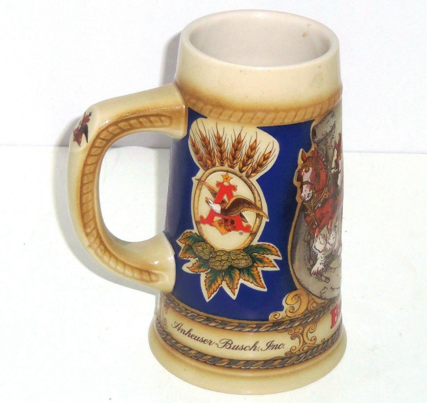 Budweiser Beer Stein 1987 Clydesdales Horses Horse Shoe Anheuser Busch ...