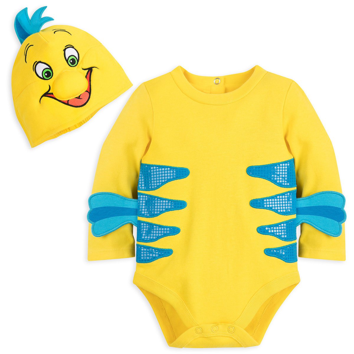 Disney Store Flounder Baby Costume Bodysuit Hat The Little Mermaid 36