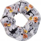 Halloween Pumpkins Witches Ghosts Gray Fabric Hair Scurnchie Scrunchies by Sherry