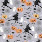 Halloween Pumpkins Witches Ghosts Gray Fabric Hair Scurnchie Scrunchies by Sherry