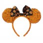 Disney Minnie Mouse Halloween Ear Headband Orange Black Sequins Bow Theme Parks 2018