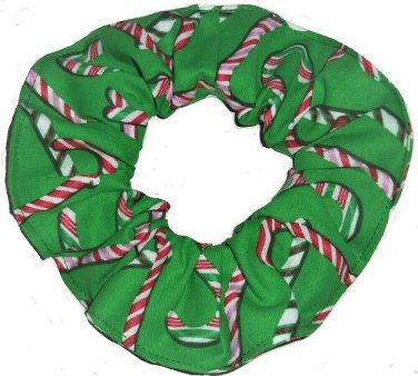 Candy Canes Christmas Holiday Green Red Fabric Hair Scrunchie Ties Scrunchies by Sherry