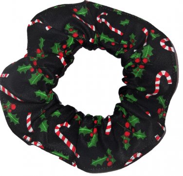 Candy Canes Holly Christmas Holiday Fabric Hair Scrunchie Ties Scrunchies by Sherry