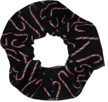 Candy Canes Christmas Holiday Red Green Black Fabric Hair Scrunchie Ties Scrunchies by Sherry