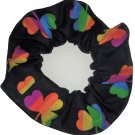 Rainbow Shamrocks St Patricks Day Black Fabric Hair Scrunchie Scrunchies by Sherry