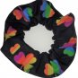 Rainbow Shamrocks St Patricks Day Black Fabric Hair Scrunchie Scrunchies by Sherry