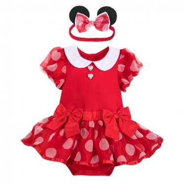 Disney Store Minnie Mouse Baby Bodysuit Costume Dress with Headband New 2021
