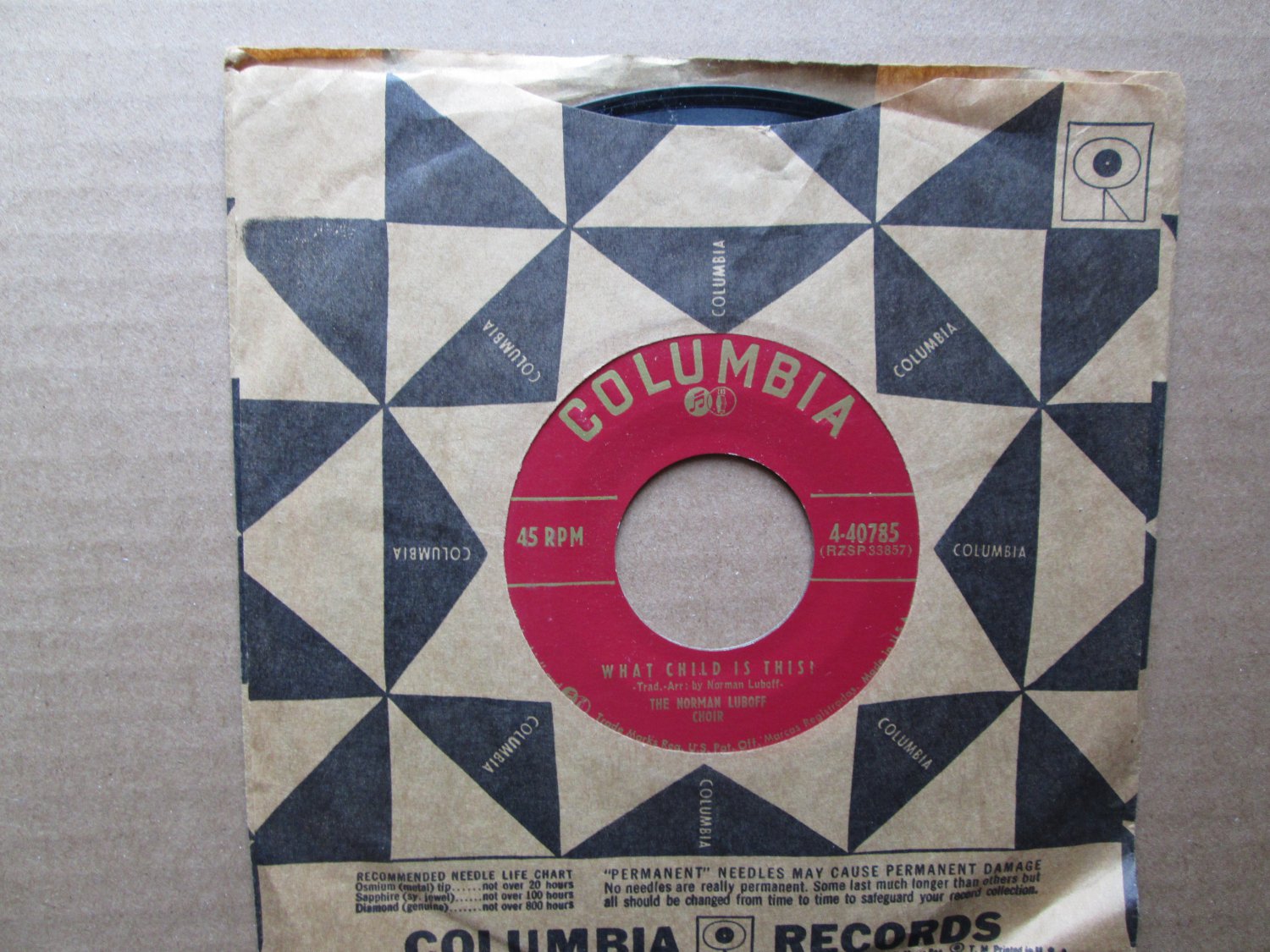 *The Norman Luboff Choir* What Child Is This? / Twelve Days Of Christmas â¦ 1956  7" Vinyl Record